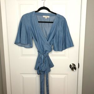 LOFT chambray denim wrap top